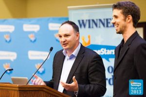 Financeit's Dave Murray (L) and Tyler Horning (R) speaking at the Best Of Awards in Durham Region